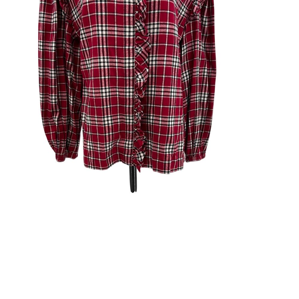 Something Navy Flannel Plaid Ruffle Shirt Red Combo XXL 100% Cotton Button Up - Picture 7 of 15